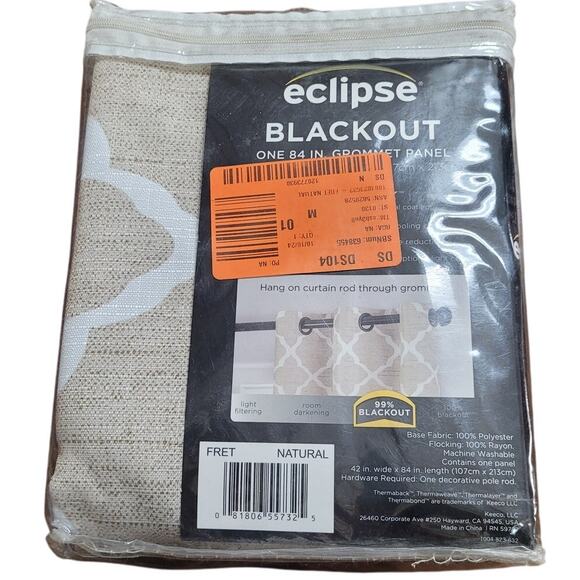 Fret Thermaback Natural Lattice 42" X 84"L Blackout Single Grommet Curtain Panel - Picture 3 of 4